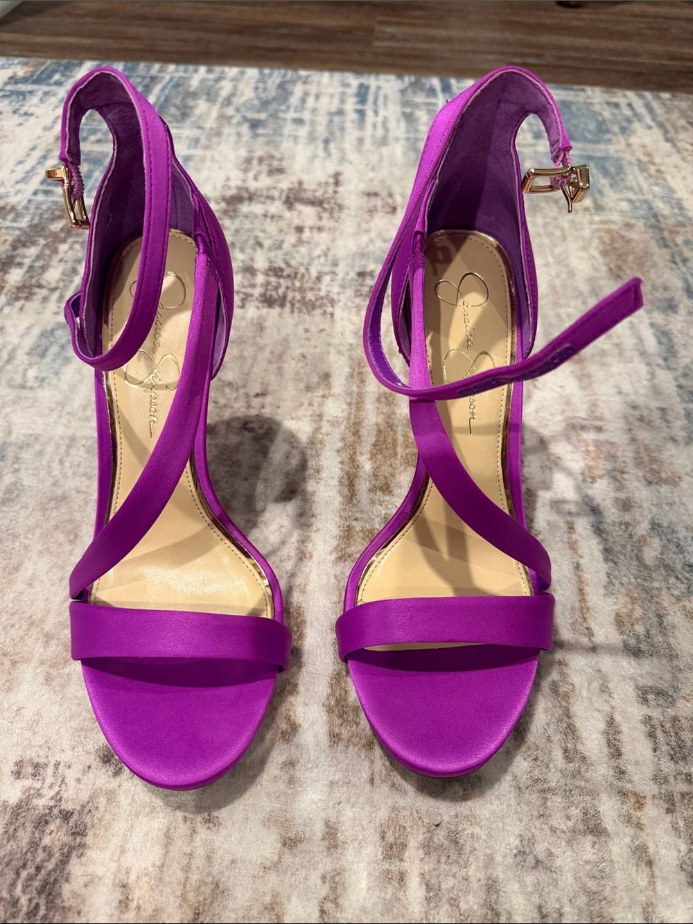 Jessica Simpson Rayli Dress Fuchsia Satin Strappy Ankle-Heels